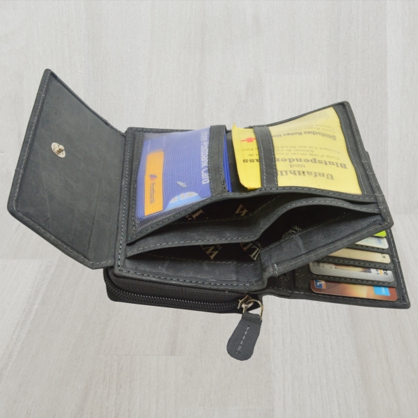 Damen Wild Leder Geldbeutel in 6 Farben mit RFID Schutz (Schwarz)